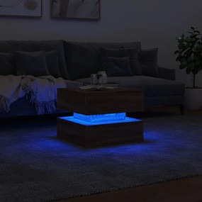 Mesa de centro com luzes LED 50x50x40 cm carvalho castanho