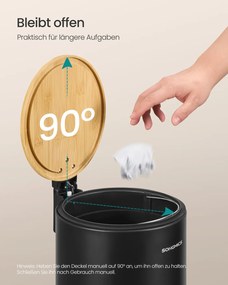 Caixote lixo casa de banho de 6 litros com tampa e pedal silencioso, preto