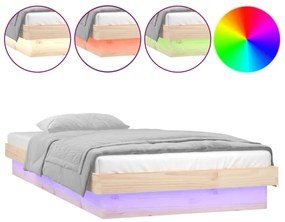 Estrutura de cama com luzes LED 100x200 cm madeira maciça