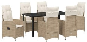 Conjunto de Jantar de Jardim 7 Peças com Almofadas Bege em Rattan Sint