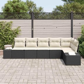 Conjunto de Sofás de Jardim 6 Peças com Almofadas de Rattan Preto