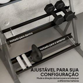 Suporte para Halteres (NÃO INCLUIDOS) de 3 Níveis Estante de Pesos de Aço com Barras Ajustáveis para Ginásio Casa Capacidade 200 kg