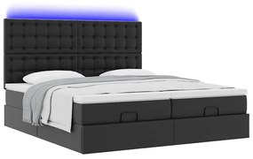 Estrutura de cama otomana com colchões pele artificial preta