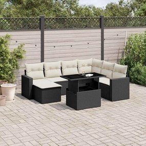 8 pcs conjunto sofás de jardim com almofadões vime PE preto