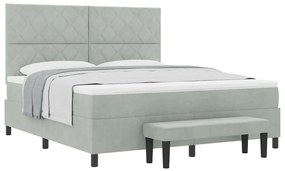 Cama Box com Colchão e Banco Cinza Claro 180x200 cm Veludo