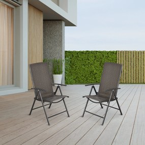 Outsunny Conjunto de 2 cadeiras dobráveis de vime para jardim com encosto alto e ajustável 7 posições para terraço 57x67,5x104 cm Cinza