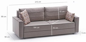 Sofá-cama de 3 lugares Ece – Creme – 215x88x90 cm