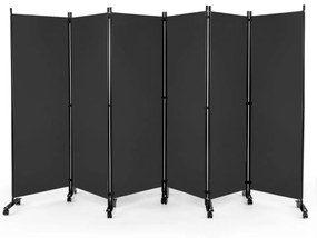 Biombo Divisória de 6 painéis com calhas bloqueáveis Divisória de sala e quarto 334,5 x 30 x 172 cm Cinzento