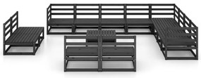 13 pcs conjunto lounge de jardim pinho maciço preto