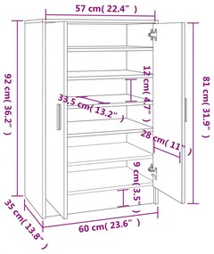 Sapateira 60x35x92 cm derivados de madeira sonoma cinza