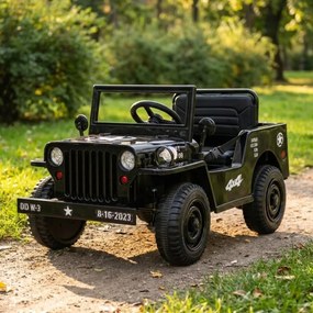 Jipe elétrico para Crianças Retro Military 12V 4x4, Rodas de EVA Preto