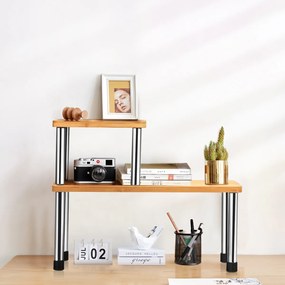 Prateleira com 2 Prateleiras de ângulo rectangular em Bambu e Aço Inoxidável para maximizar o uso do espaço 45 x 16 x 35 cm