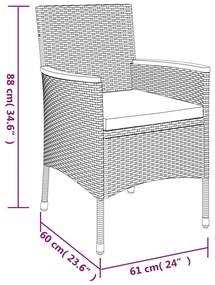 9 pcs conjunto de jantar p/ jardim c/ almofadões vime PE cinza