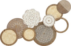 Decoração de parede em madeira, escultura de parede em madeira, design exclusivo com vários discos, 83,8 x 44,5 cm, madeira natural FR