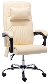 vidaXL Cadeira de escritório c/ função massagem couro artificial creme