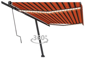 vidaXL Toldo autom. LED e sensor de vento 500x350 cm laranja/castanho