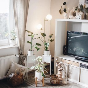 Candeeiro de pé Art Déco dourado com vidro opalino 2 luzes - Pallon