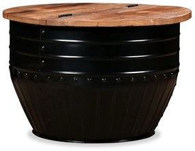 Mesa centro madeira reciclada maciça preta em forma de barril