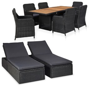 vidaXL 9 pcs conjunto de jantar para jardim vime PE preto
