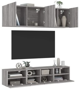 5 pcs móveis de parede p/ TV derivados de madeira cinza sonoma