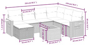 8 pcs conjunto de sofás p/ jardim com almofadões vime PE bege