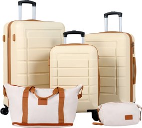 Conjunto de 5 malas rígidas em ABS com 3 tamanhos, pega telescópica, rodas duplas de 360°, fecho de segurança, expansível, bolsa de higiene e bolsa de