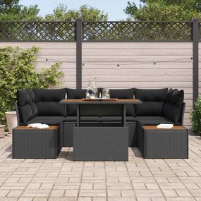 Conjunto de Jantar para Jardim com 7 peças e almofadas pretas em ratta