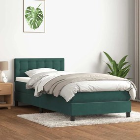 vidaXL Cama com molas/colchão 100x210 cm veludo verde-escuro