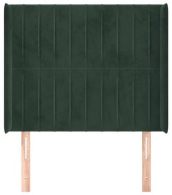 Cabeceira cama c/ abas veludo 93x16x118/128 cm verde-escuro