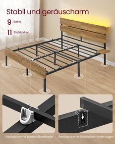 Estrutura de cama de casal 160 x 200 cm com iluminação (COLCHÃO NÃO INCLUIDO), castanho natural