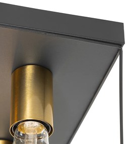 Candeeiro de teto minimalista preto com quadrado dourado de 4 luzes - Kodi Moderno