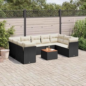 10 pcs conjunto sofás de jardim c/ almofadões vime PE preto