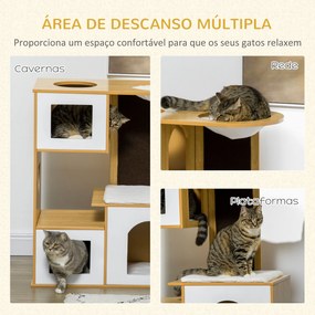 PawHut Casa para Gatos Altura 92,5cm Torre para Gatos com 3 Casas de M