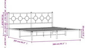 Estrutura de cama com cabeceira 200x200 cm metal preto