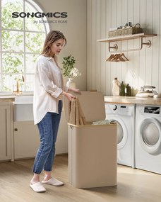 Cesto da roupa suja com dois compartimentos em tecido Oxford 52 x 38,5 x 70,5 cm castanho camelo