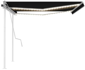 Toldo retrátil manual com luzes LED 4,5x3 m antracite