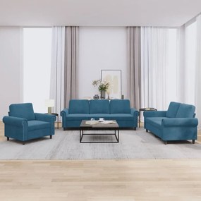 3202179 vidaXL 3 pcs conjunto de sofás com almofadões veludo azul