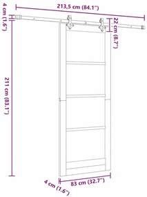 Conjunto de Porta Deslizante vidaXL Branco 83x211 cm Madeira Sólida Pi