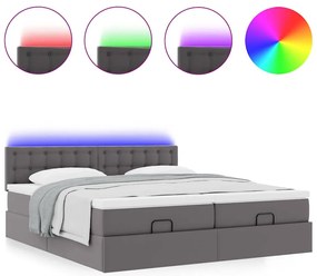 Estrutura de cama otomana com colchão cinza couro falso