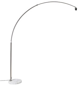 Candeeiro de Arco em Aço com Base em Mármore Branco Ajustável - XXL Moderno
