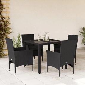 5 pcs conjunto jantar jardim c/ almofadões vime PE/vidro preto