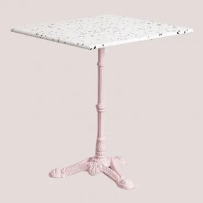Mesa De Bar Quadrada 60x60 Cm Em Terraço Azteca Terrazzo Marfim E Preto - Rosa Algodão Doce - Sklum