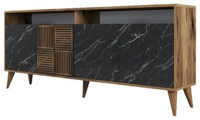 Conjunto de Mobiliário de Sala Milan500 – Nogueira e Preto – Cômoda 18