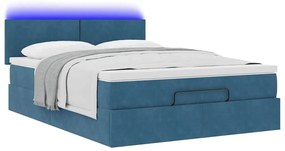 Estrutura de cama otomana com colchão 140x200 cm azul escuro