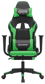 Cadeira gaming massagens c/ apoio pés couro artif. preto/verde