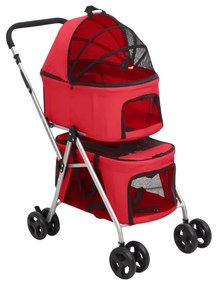 vidaXL Carrinho dobrável para cães 2 níveis tecido oxford vermelho