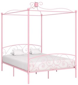 vidaXL Estrutura de cama com dossel 160x200 cm metal rosa