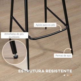 Conjunto de 2 Bancos Altos de Cozinha com Encosto Estofado em PU Carga 120 kg para Bar Sala de Jantar 45x49x94,6 cm Castanho