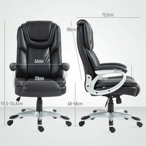 Cadeira de escritório com função de balanço e rodas giratórias a 360°, 66 x 75,5 x 115,5-124,5 cm, preta