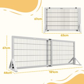 Barreira de segurança para cães de 101 a 181 cm barreira de proteção com 2 painéis, largura ajustável , em madeira e aço branco